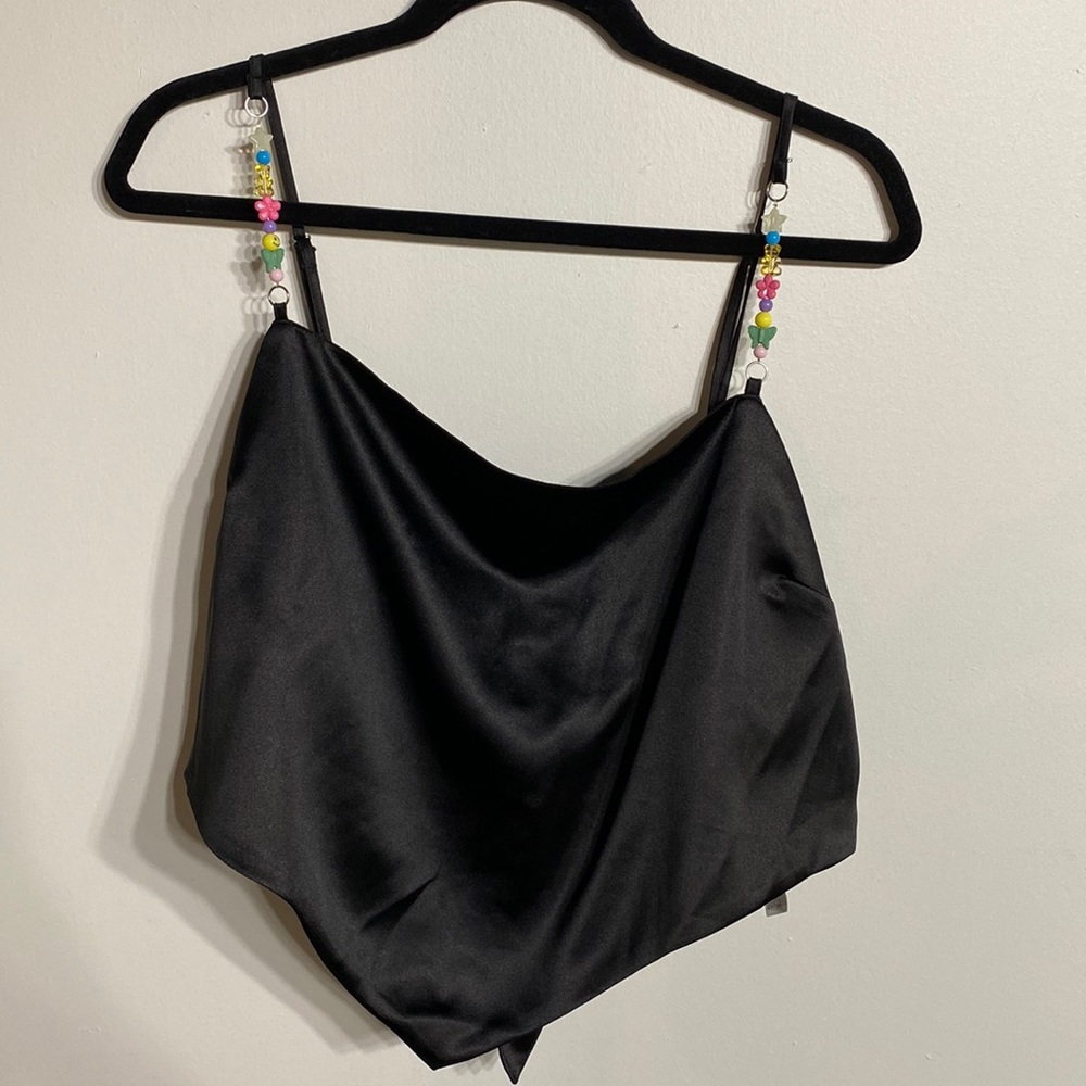 Forever 21 Plus, silky crop tieback tank with fun beaded straps